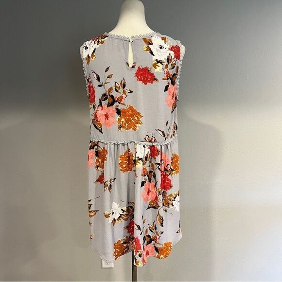 Jodifl scoop neck sleeveless floral a-line tunic / mini dress size medium - Picture 6 of 13